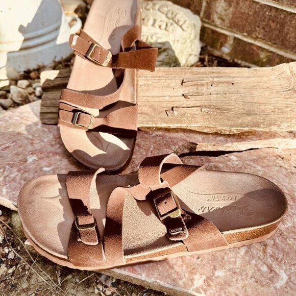 Skechers Women's Arch Fit Comfort Strap Sandals Brown Leather Sz 10 NEW!! - Picture 3 of 9